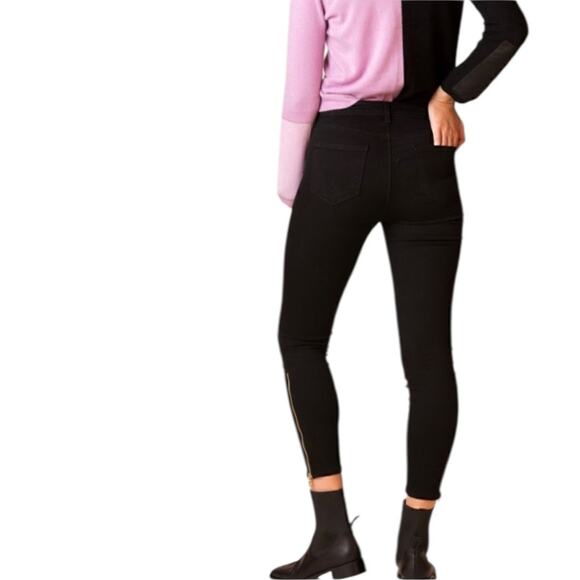 L’AGENCE Sabine Skinny High Waisted Coated Cropped Jeans Noir Ankle Zipper 28 - Picture 3 of 15